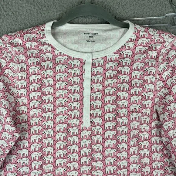Roller Rabbit Pajama Set Top XS Pant SMALL Pink Elephant Novelty AOP Pima Cotton - Picture 3 of 13